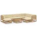 10 Piece Garden Lounge Set&Cushions Honey Brown Solid Pinewood