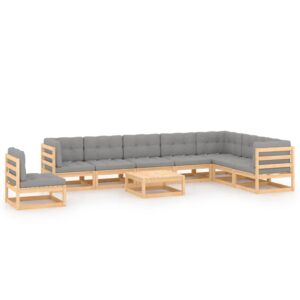 9 Piece Garden Lounge Set with Cushions Solid Pinewood