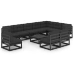 11 Piece Garden Lounge Set with Cushions Black Solid Pinewood