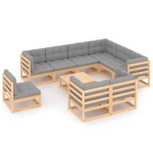 10 Piece Garden Lounge Set with Cushions Solid Pinewood