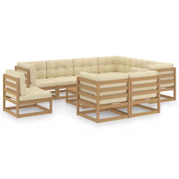 10 Piece Garden Lounge Set&Cushions Honey Brown Solid Pinewood