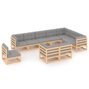 10 Piece Garden Lounge Set with Cushions Solid Pinewood