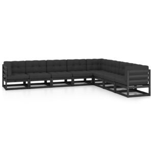 8 Piece Garden Lounge Set with Cushions Black Solid Pinewood