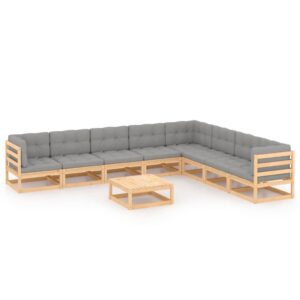 9 Piece Garden Lounge Set with Cushions Solid Pinewood