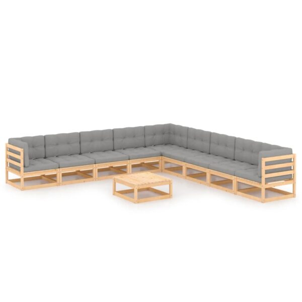 10 Piece Garden Lounge Set with Cushions Solid Pinewood