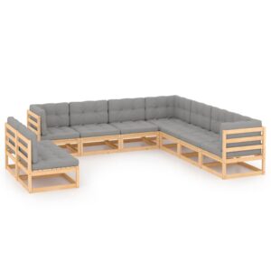 9 Piece Garden Lounge Set with Cushions Solid Pinewood