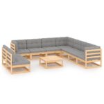 10 Piece Garden Lounge Set with Cushions Solid Pinewood