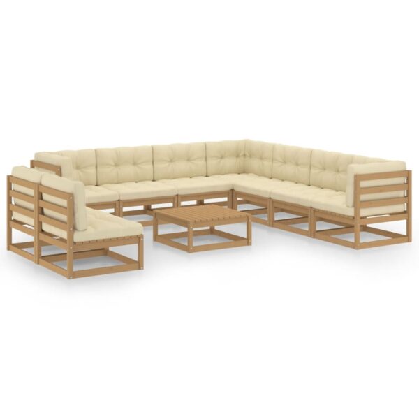 10 Piece Garden Lounge Set&Cushions Honey Brown Solid Pinewood