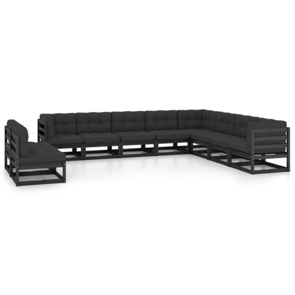 10 Piece Garden Lounge Set with Cushions Black Solid Pinewood