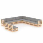 11 Piece Garden Lounge Set with Cushions Solid Pinewood