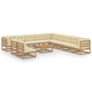 12 Piece Garden Lounge Set&Cushions Honey Brown Solid Pinewood