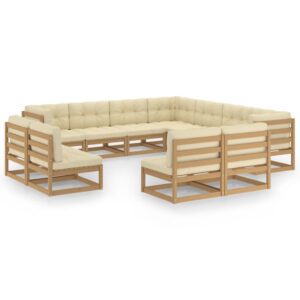 11 Piece Garden Lounge Set&Cushions Honey Brown Solid Pinewood