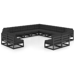 13 Piece Garden Lounge Set with Cushions Black Solid Pinewood