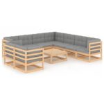 10 Piece Garden Lounge Set with Cushions Solid Pinewood