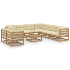 10 Piece Garden Lounge Set&Cushions Honey Brown Solid Pinewood