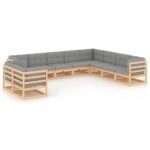 10 Piece Garden Lounge Set with Cushions Solid Pinewood