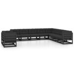 10 Piece Garden Lounge Set with Cushions Black Solid Pinewood