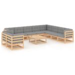 11 Piece Garden Lounge Set with Cushions Solid Pinewood