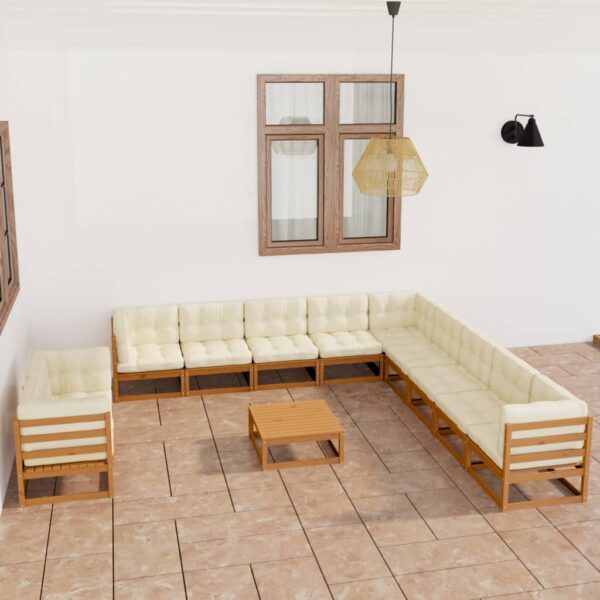 12 Piece Garden Lounge Set&Cushions Honey Brown Solid Pinewood