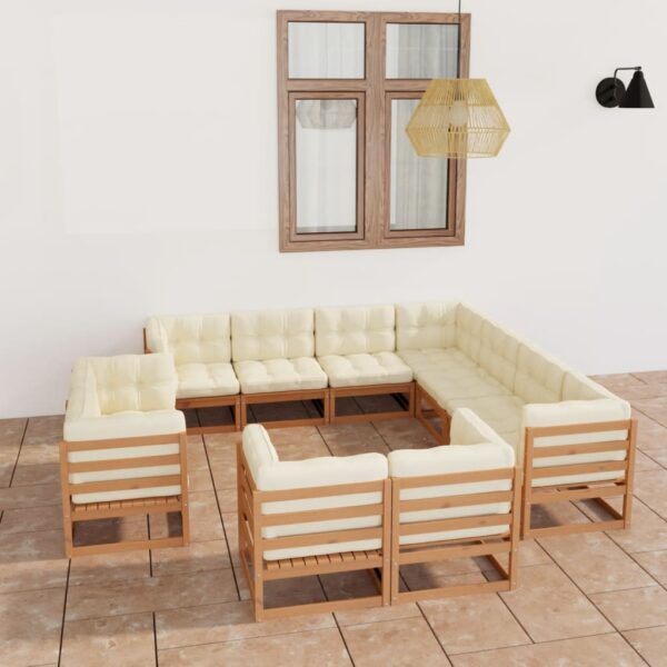 11 Piece Garden Lounge Set&Cushions Honey Brown Solid Pinewood