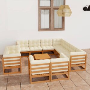 12 Piece Garden Lounge Set&Cushions Honey Brown Solid Pinewood