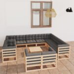 13 Piece Garden Lounge Set with Cushions Solid Pinewood