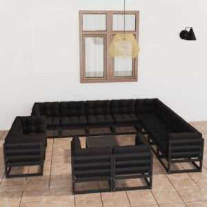 13 Piece Garden Lounge Set with Cushions Black Solid Pinewood