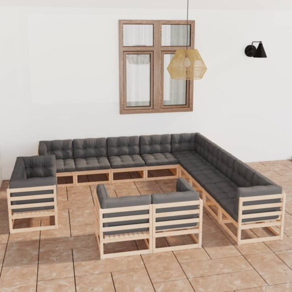 13 Piece Garden Lounge Set with Cushions Solid Pinewood