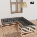 8 Piece Garden Lounge Set with Cushions Solid Pinewood