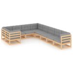 9 Piece Garden Lounge Set with Cushions Solid Pinewood