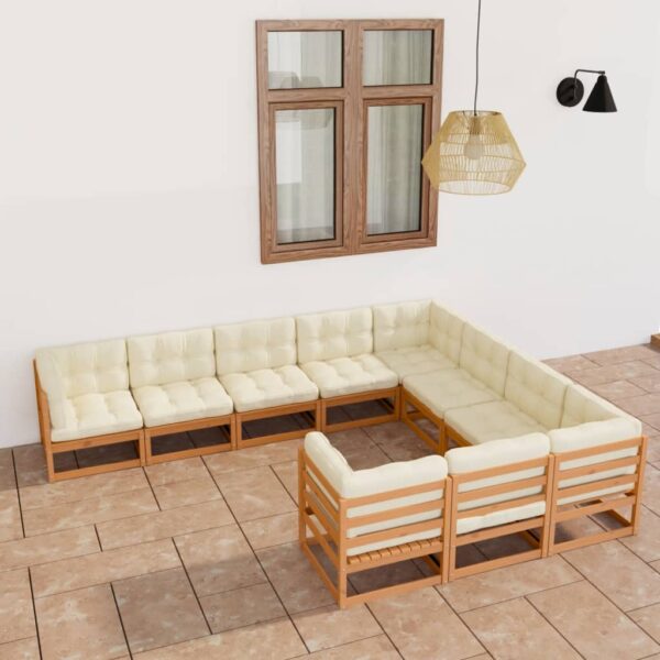 10 Piece Garden Lounge Set&Cushions Honey Brown Solid Pinewood