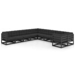 10 Piece Garden Lounge Set with Cushions Black Solid Pinewood