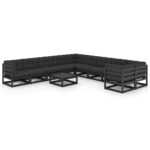 11 Piece Garden Lounge Set with Cushions Black Solid Pinewood