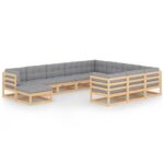 11 Piece Garden Lounge Set with Cushions Solid Pinewood