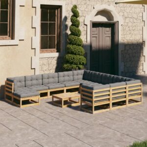 13 Piece Garden Lounge Set with Cushions Solid Pinewood