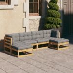 6 Piece Garden Lounge Set with Cushions Solid Pinewood