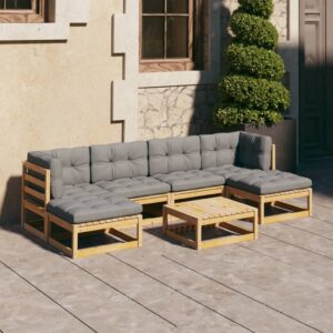 7 Piece Garden Lounge Set with Cushions Solid Pinewood