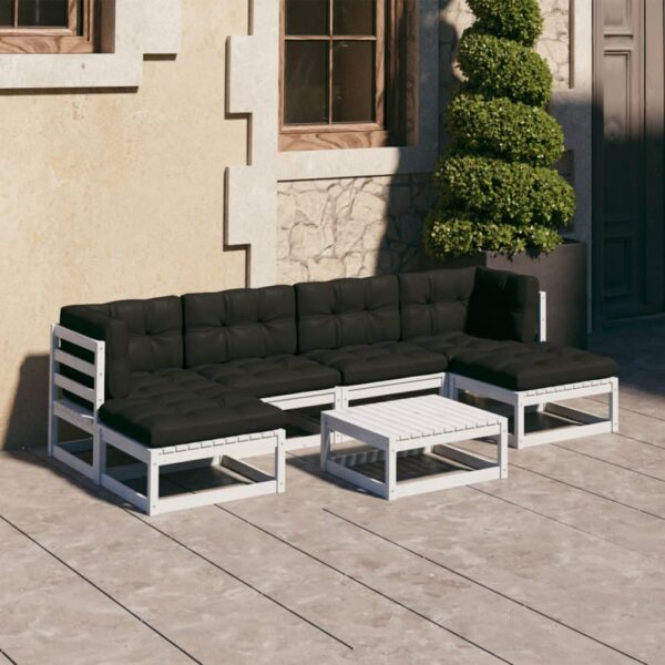 7 Piece Garden Lounge Set with Cushions White Solid Pinewood