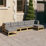 7 Piece Garden Lounge Set with Cushions Solid Pinewood