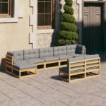 9 Piece Garden Lounge Set with Cushions Solid Pinewood