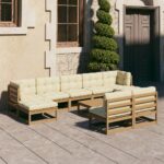 10 Piece Garden Lounge Set&Cushions Honey Brown Solid Pinewood