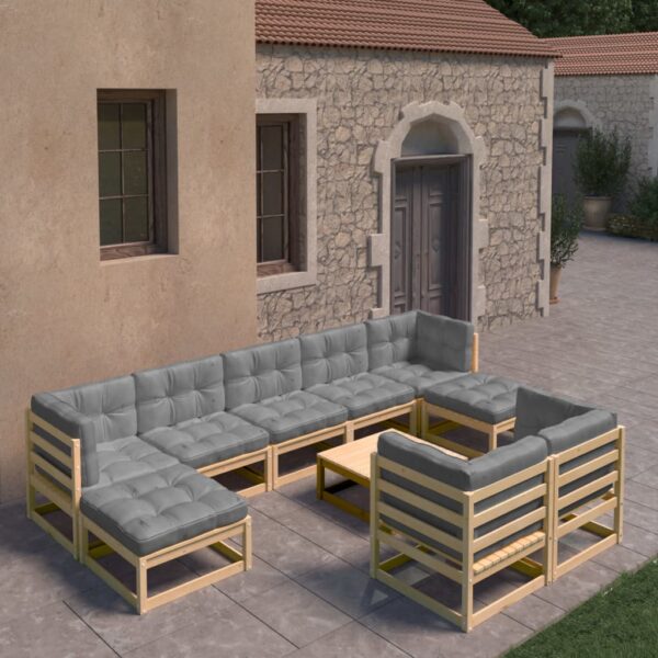 10 Piece Garden Lounge Set with Cushions Solid Pinewood