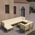 10 Piece Garden Lounge Set&Cushions Honey Brown Solid Pinewood