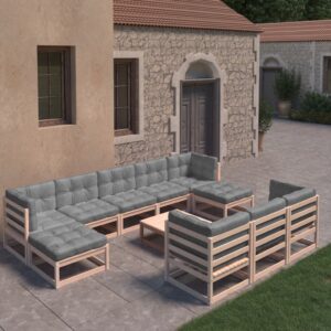 11 Piece Garden Lounge Set with Cushions Solid Pinewood