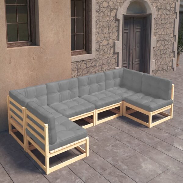 6 Piece Garden Lounge Set with Cushions Solid Pinewood