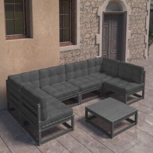 7 Piece Garden Lounge Set with Cushions Black Solid Pinewood