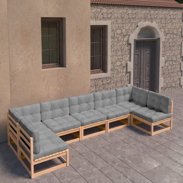 7 Piece Garden Lounge Set with Cushions Solid Pinewood