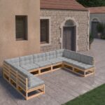 9 Piece Garden Lounge Set with Cushions Solid Pinewood