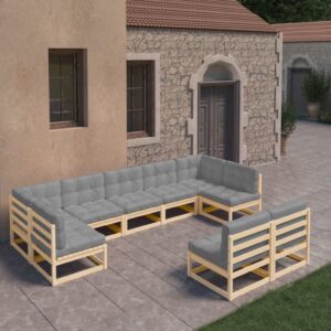 9 Piece Garden Lounge Set with Cushions Solid Pinewood