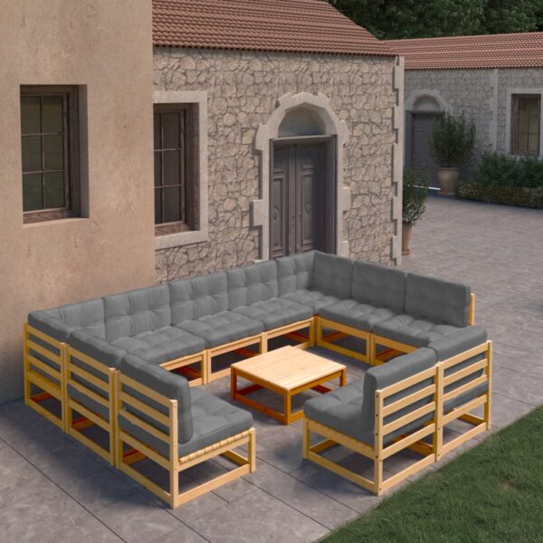 10 Piece Garden Lounge Set with Cushions Solid Pinewood